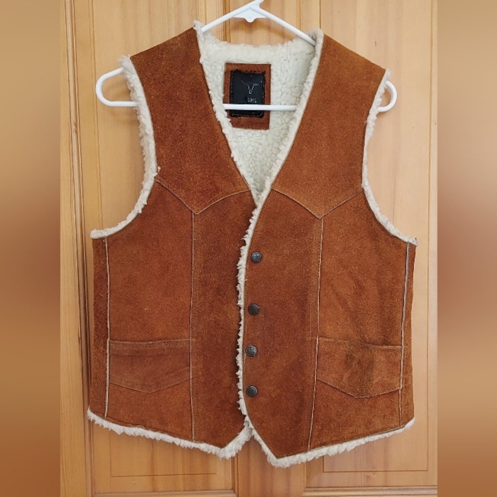 Women's Brown Sherling Vest with Genuine Leather